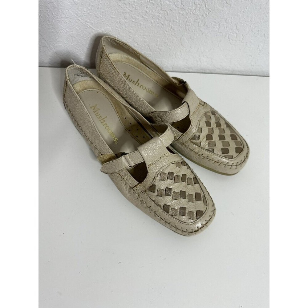 Mushrooms Vintage Woven Leather‎ Women’s Maryjane Comfort Loafers 8M Cream Color - Picture 2 of 7